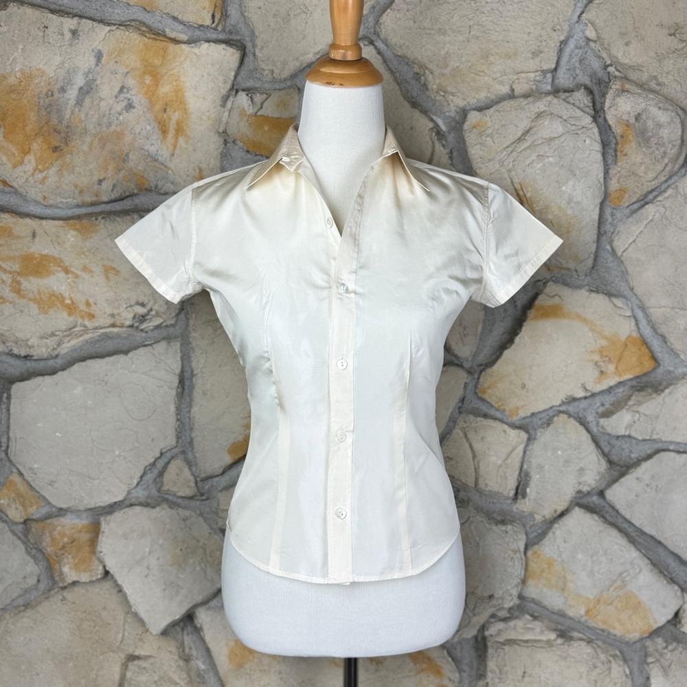 Ralph Lauren Collection Purple Label Dupioni Silk Top Ivory | 4 - Picture 1 of 5